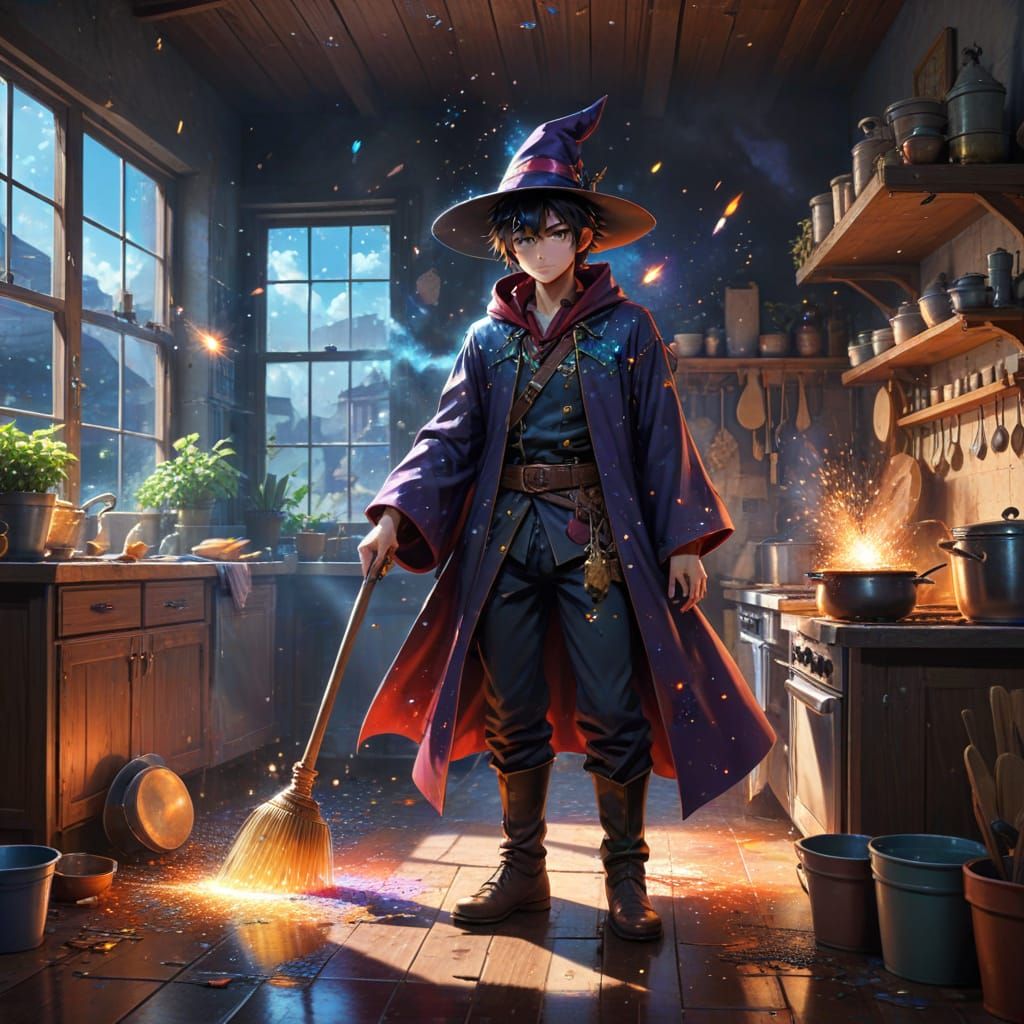 Magician's Apprentice Cleans Kitchen with Magic