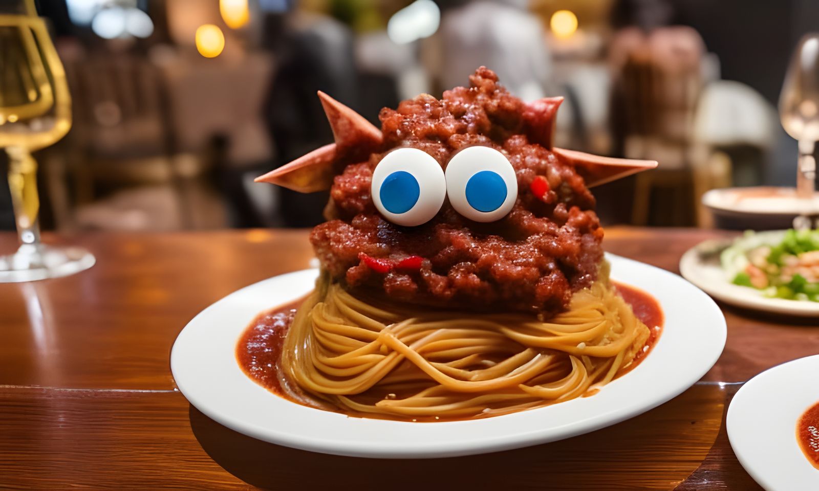 Cute Spaghetti Monster in Fancy Restaurant