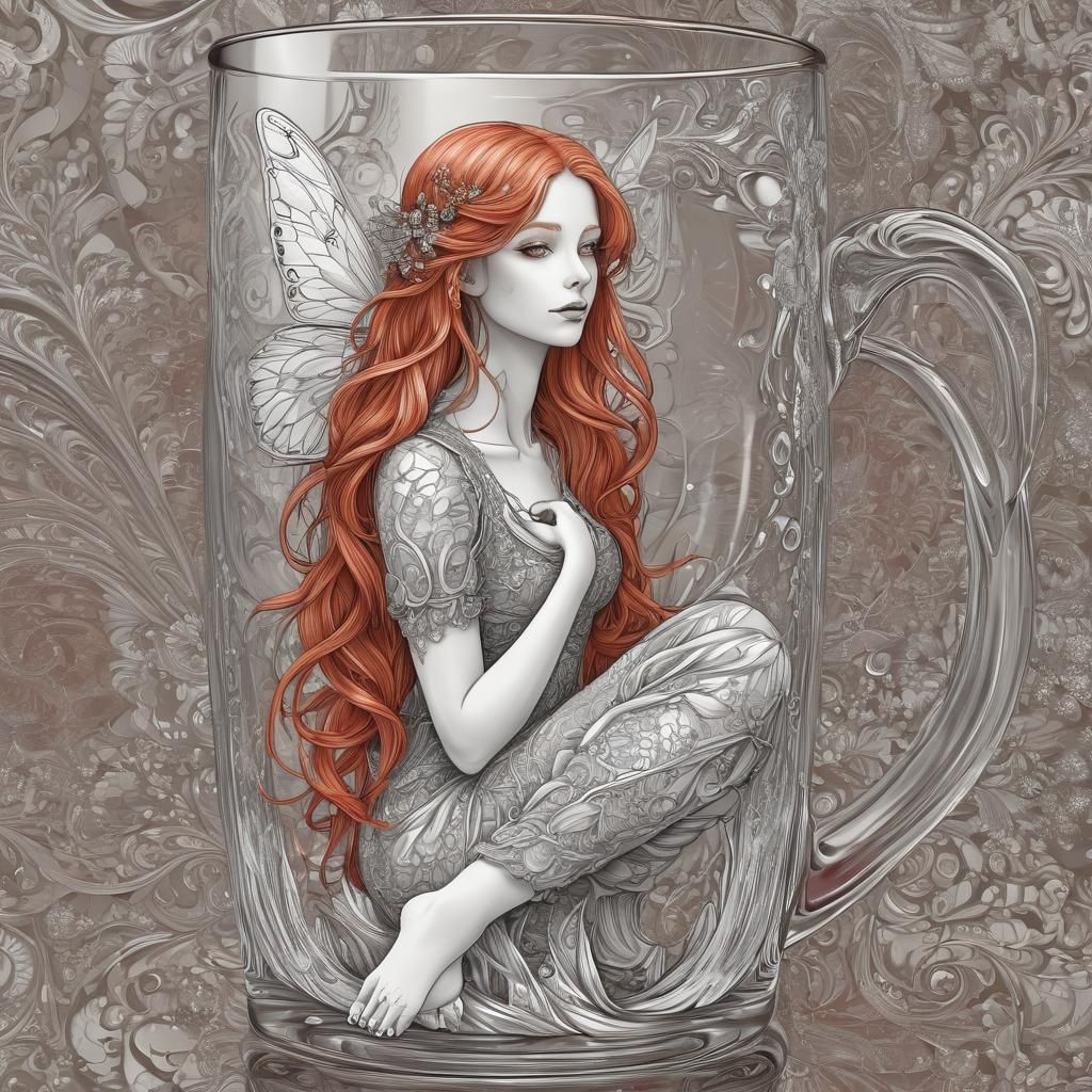 Fairy on Beer Mug with Abstract Fractal Design