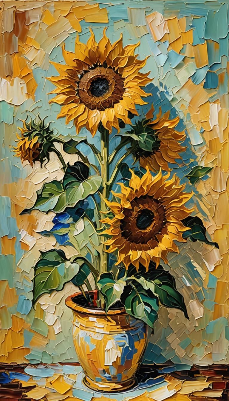 Sunflower VanGogh breathtaking tactile texture impasto paint...