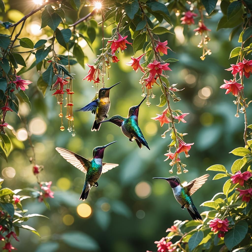 Hummingbirds at Feeders: Wildlife Photography in Golden Ligh...
