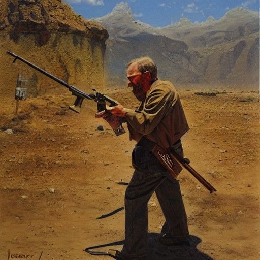 Dramatic Oil Painting of a Lone Gunman