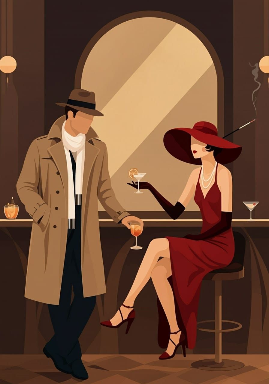 Glamorous 1920s-Inspired Bar Scene with Elegant Figures