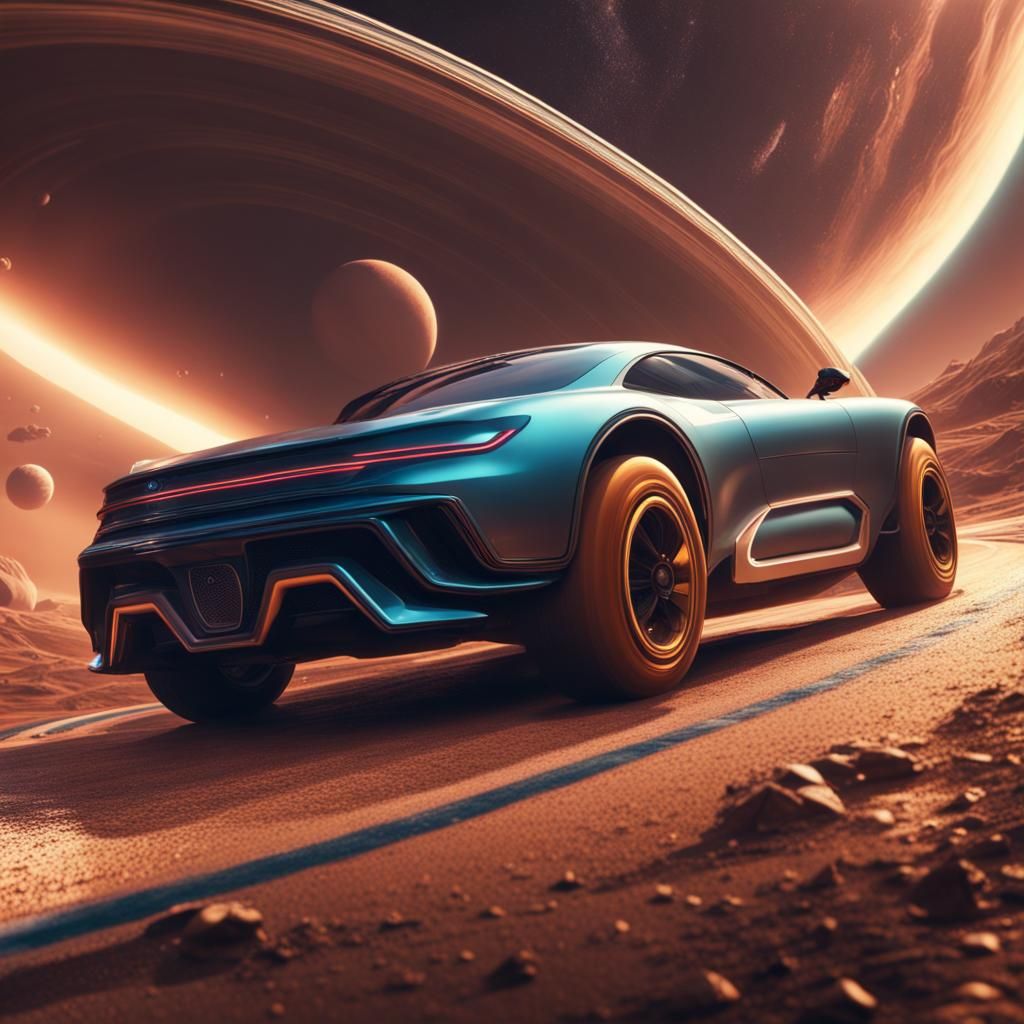 Car Racing on Saturn's Rings: Detailed Matte Painting