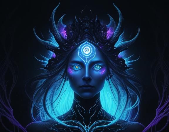 Bioluminescent Fractal Figure in Surreal Neon Art Style