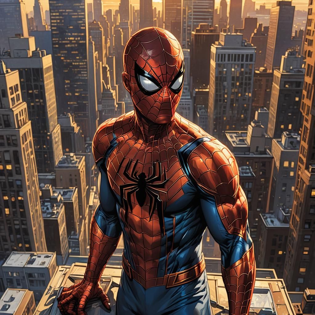 Spider-Man Comic Book Portrait on Rooftop