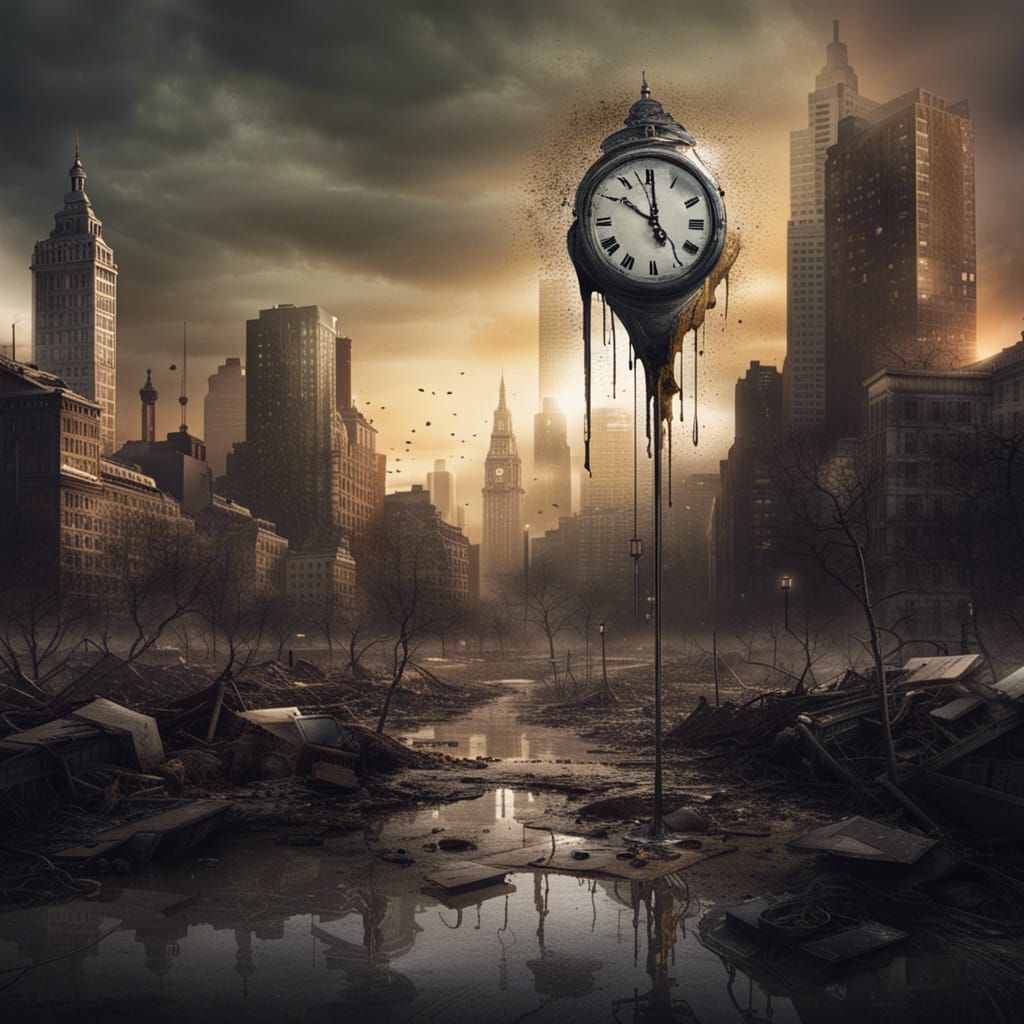 Melting Clock in Post-Apocalyptic City