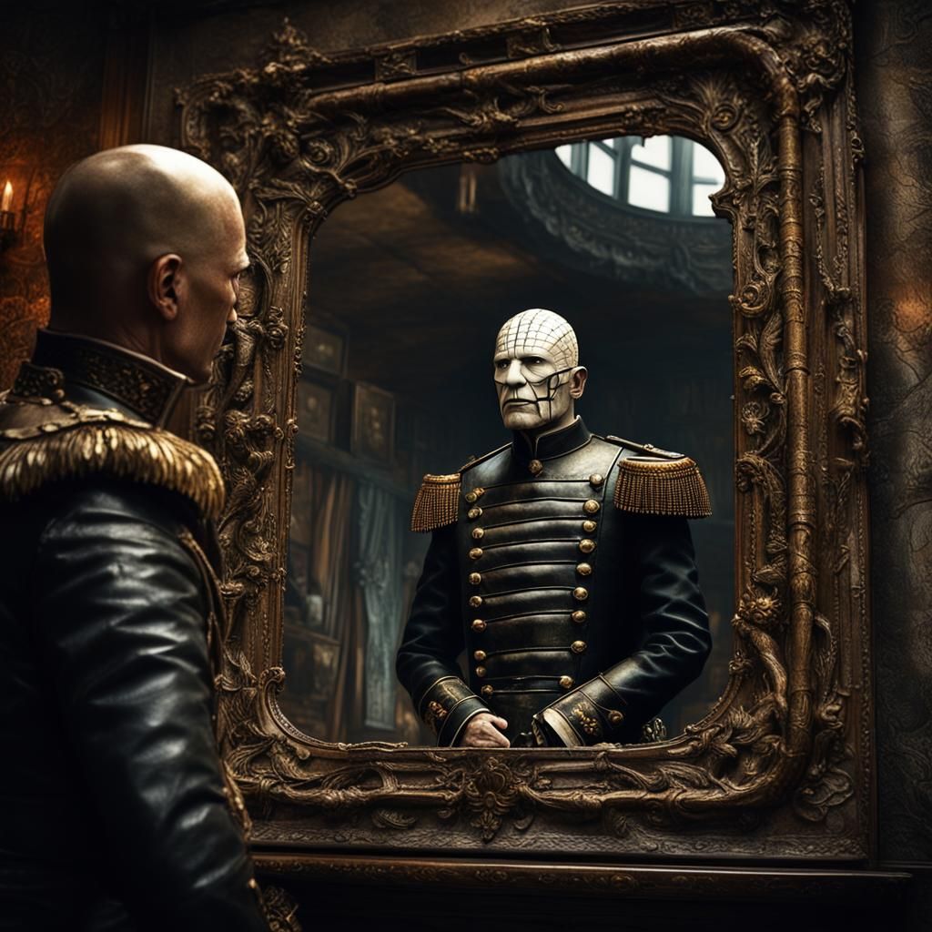 Pinhead's Reflection: WWI Soldier in Antique Mirror