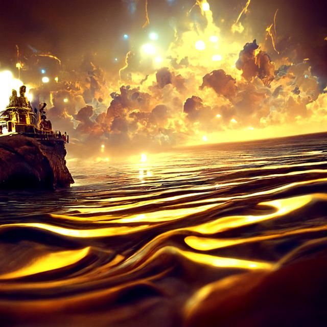 Golden Seascape Landscape in Expressionist Style