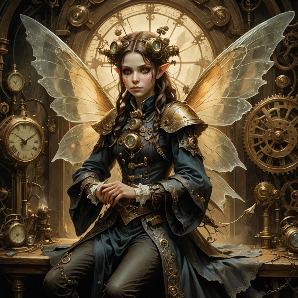 Whimsical Steampunk Fairy in Dark Fantasy