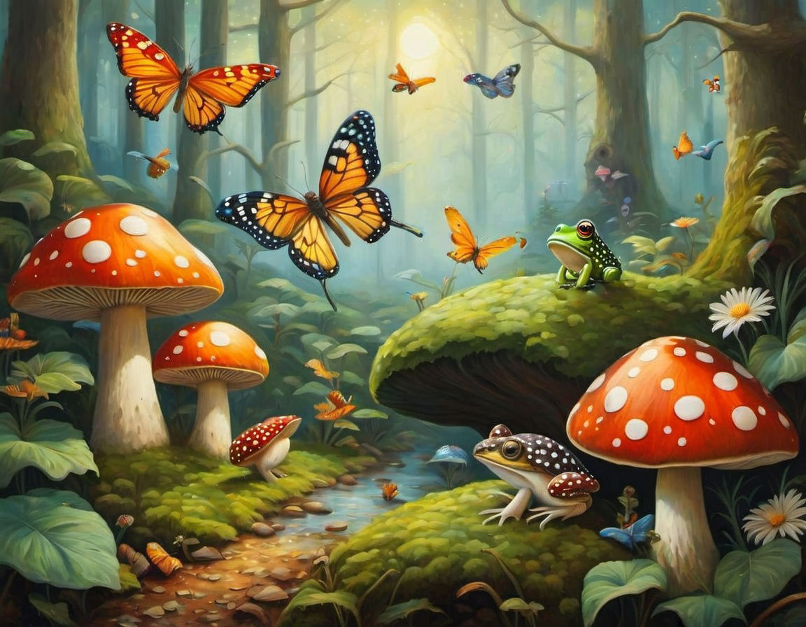 Surreal Polka Dot Mushroom in Fantasy Forest