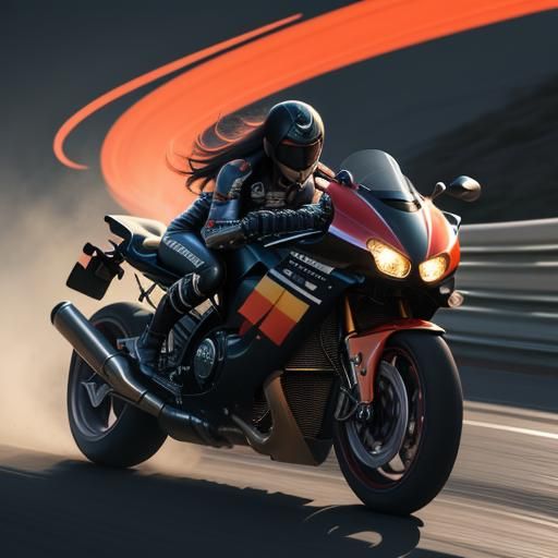 Woman Rides Vampire Supercar in Vibrant Oil Painting