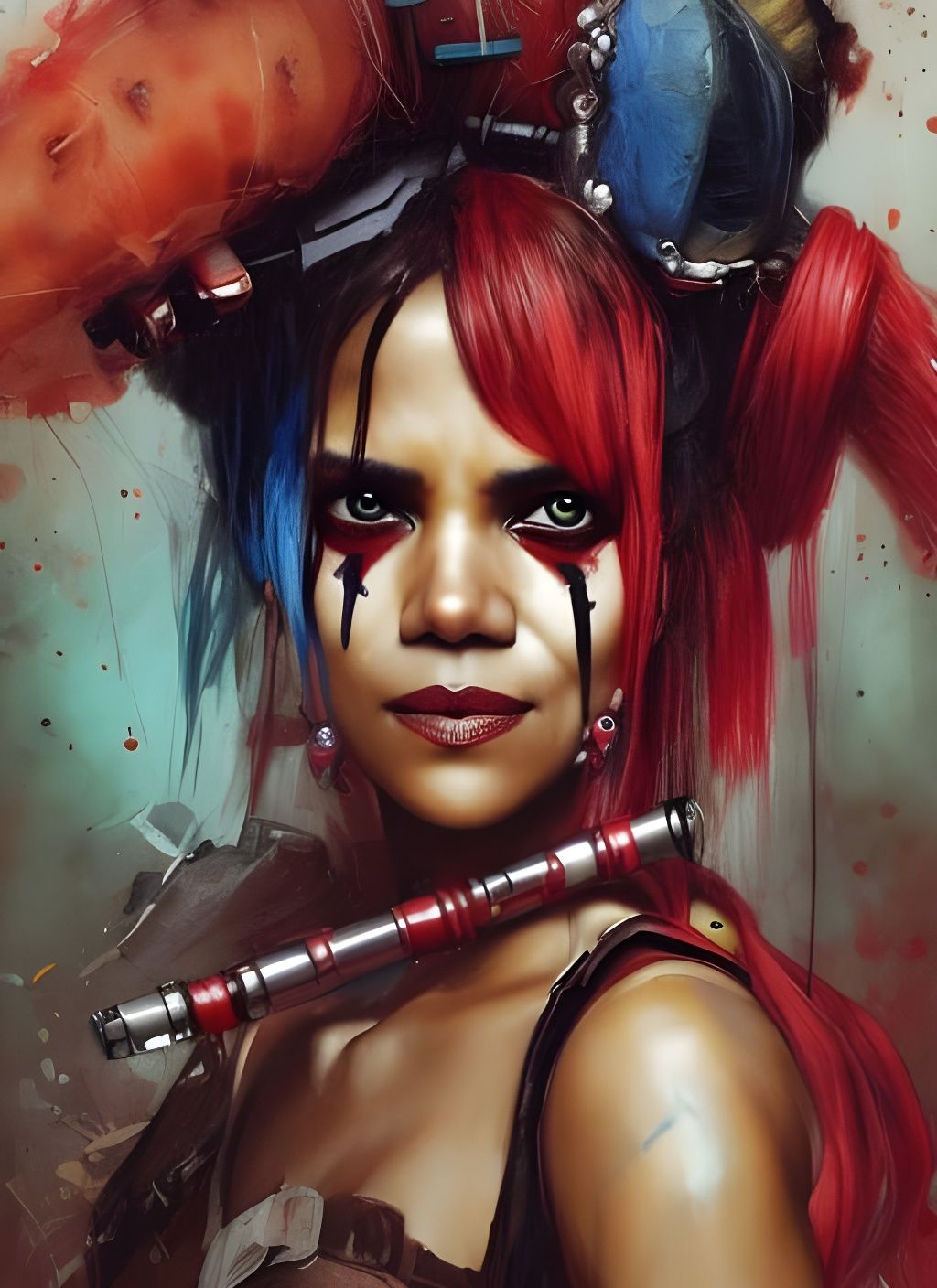 Halle Berry as Harley Quinn Crayon Caricature
