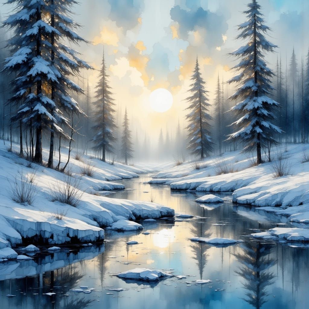 Misty Winter River with Soft Morning Light