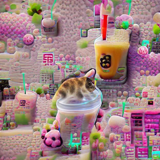 Kawaii Cat with Bubble Tea in 8K Resolution