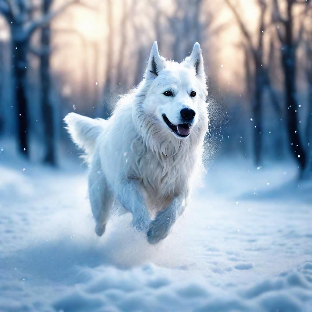 Legendary Dog Running Through Snow in Digital Art