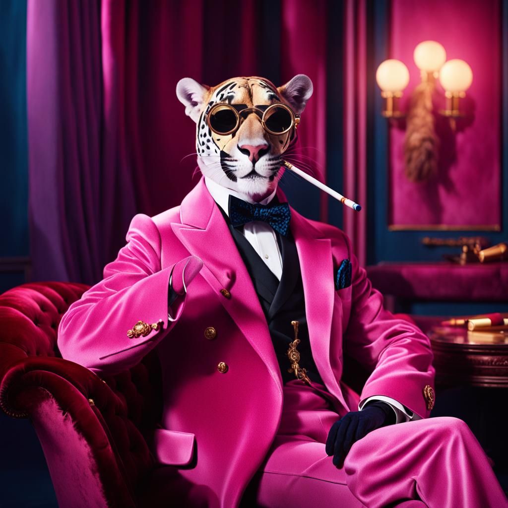 Pink Panther Smoking in Luxurious Art Deco Portrait
