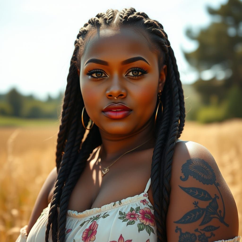 Confident Plus-Sized Beauty in Sun-Drenched Field