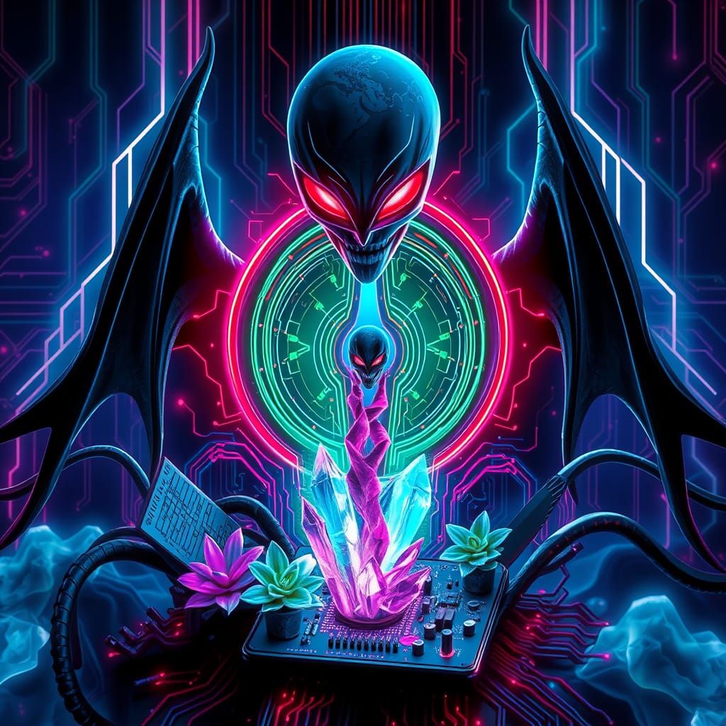 Ethereal Vampire Emerges from Quantum Portal in Cyberpunk Hu...