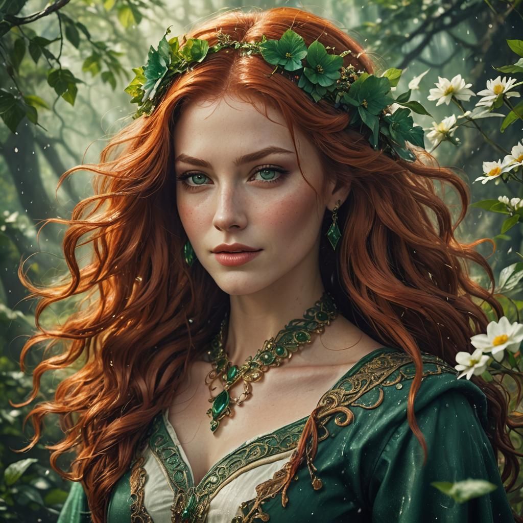 Auburn Haired Woman with Emerald Eyes