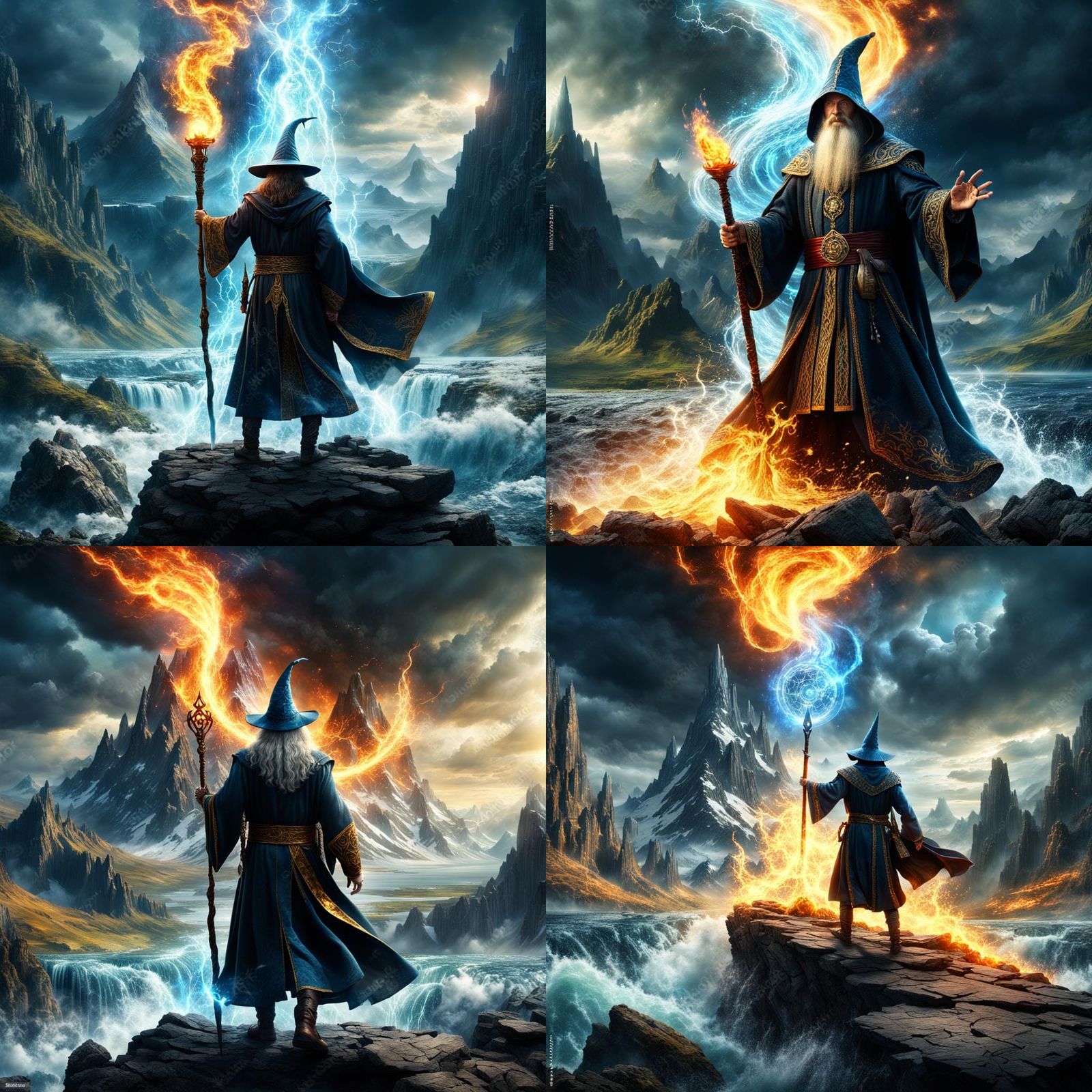 Wizard Summons Earth, Wind, Fire, and Water