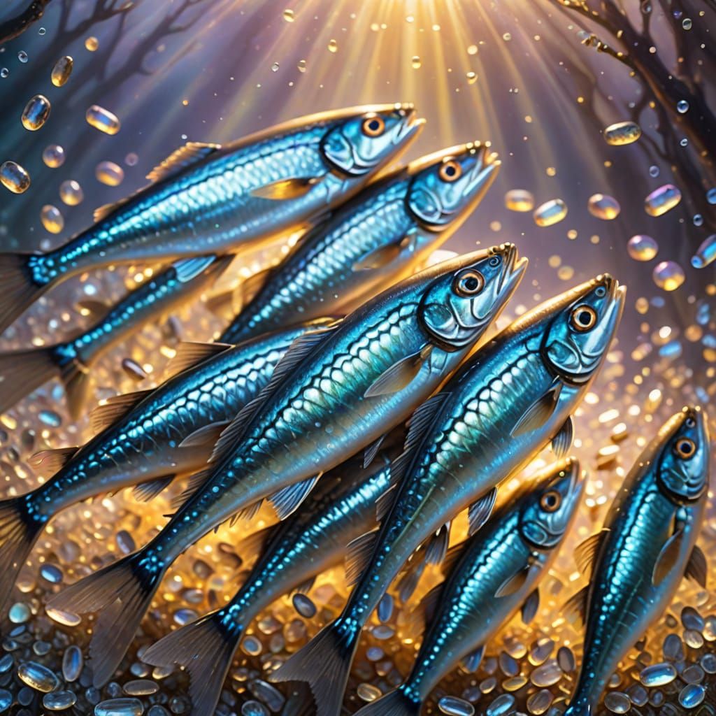 Crystalline Sardines in Ethereal Cavern: Macro Photography