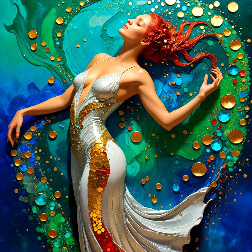 Melting Gold and Silver Coins Form Klimt-Inspired Woman Silh...