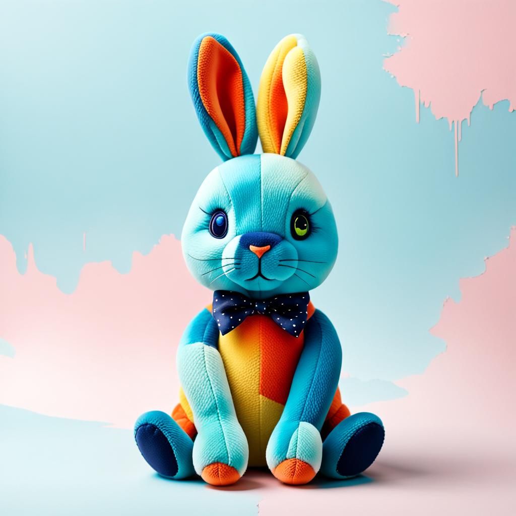 Cute Abstract Rabbit Plush Toy in Complementary Colors