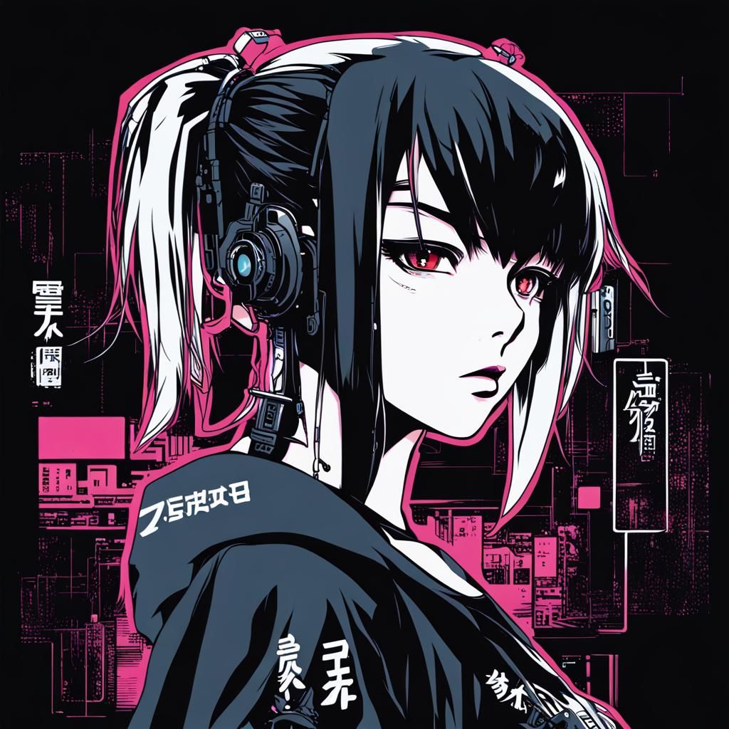 Cyberpunk Girl T-Shirt Design in Anime Style
