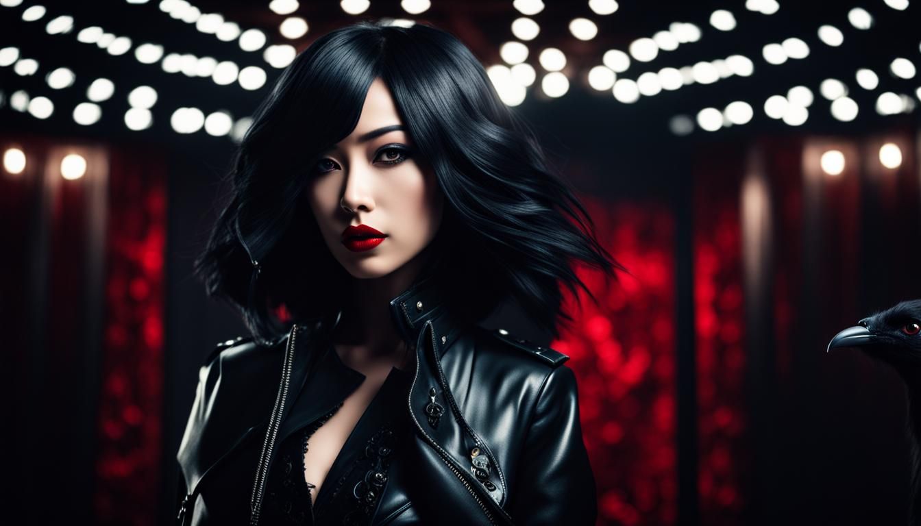 Japanese Raven-Haired Woman in Dark Synth Style