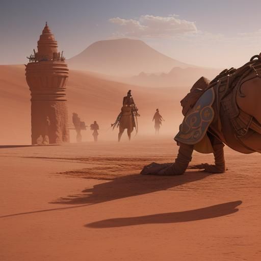 Ancient Workers Laying Terracotta Tiles in Desert