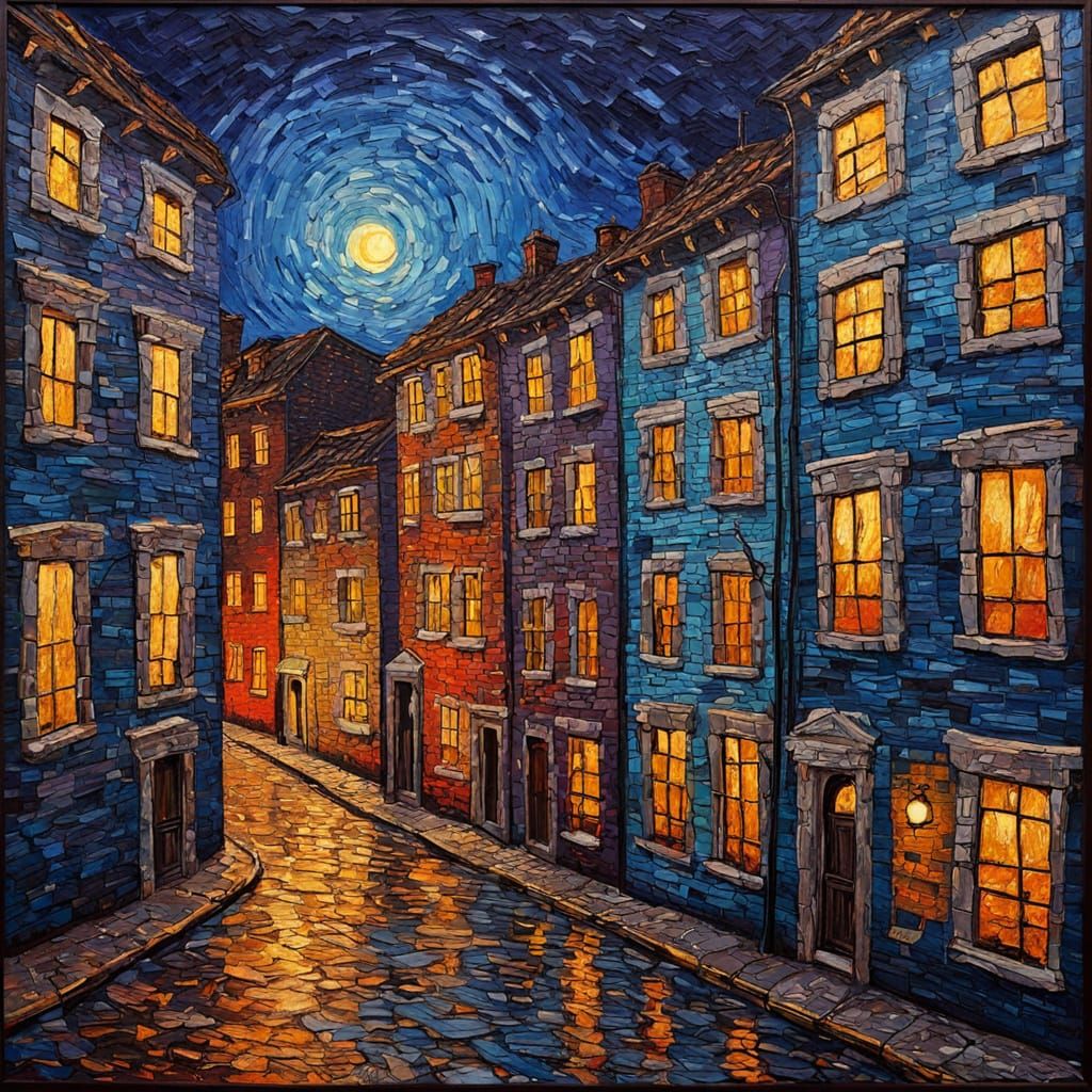 Gouache Impasto Cityscape at Twilight