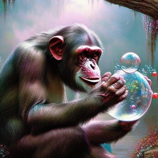 Chimpanzee's Bubble Bath: An Ethereal Fantasy