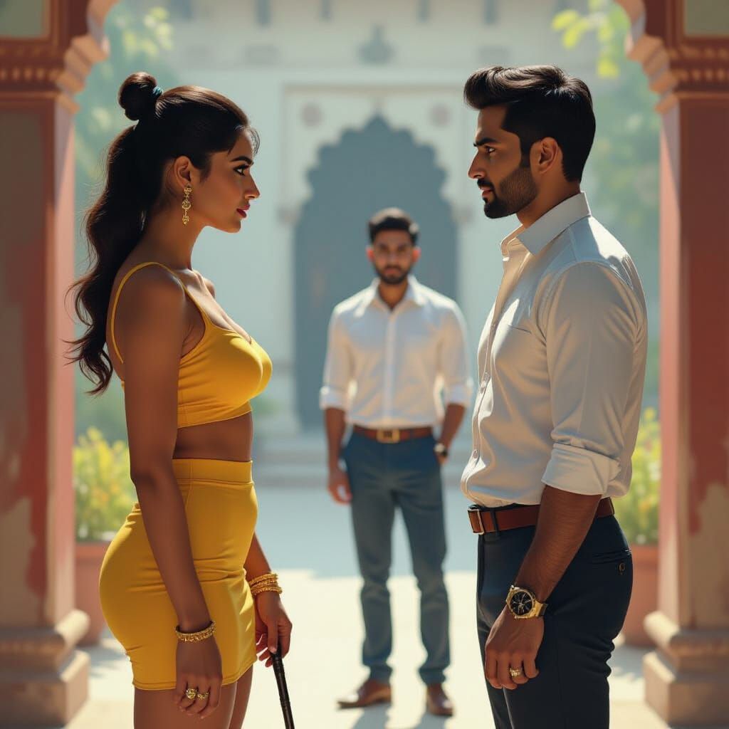 Intense Gaze Between Women in Yellow Miniskirts