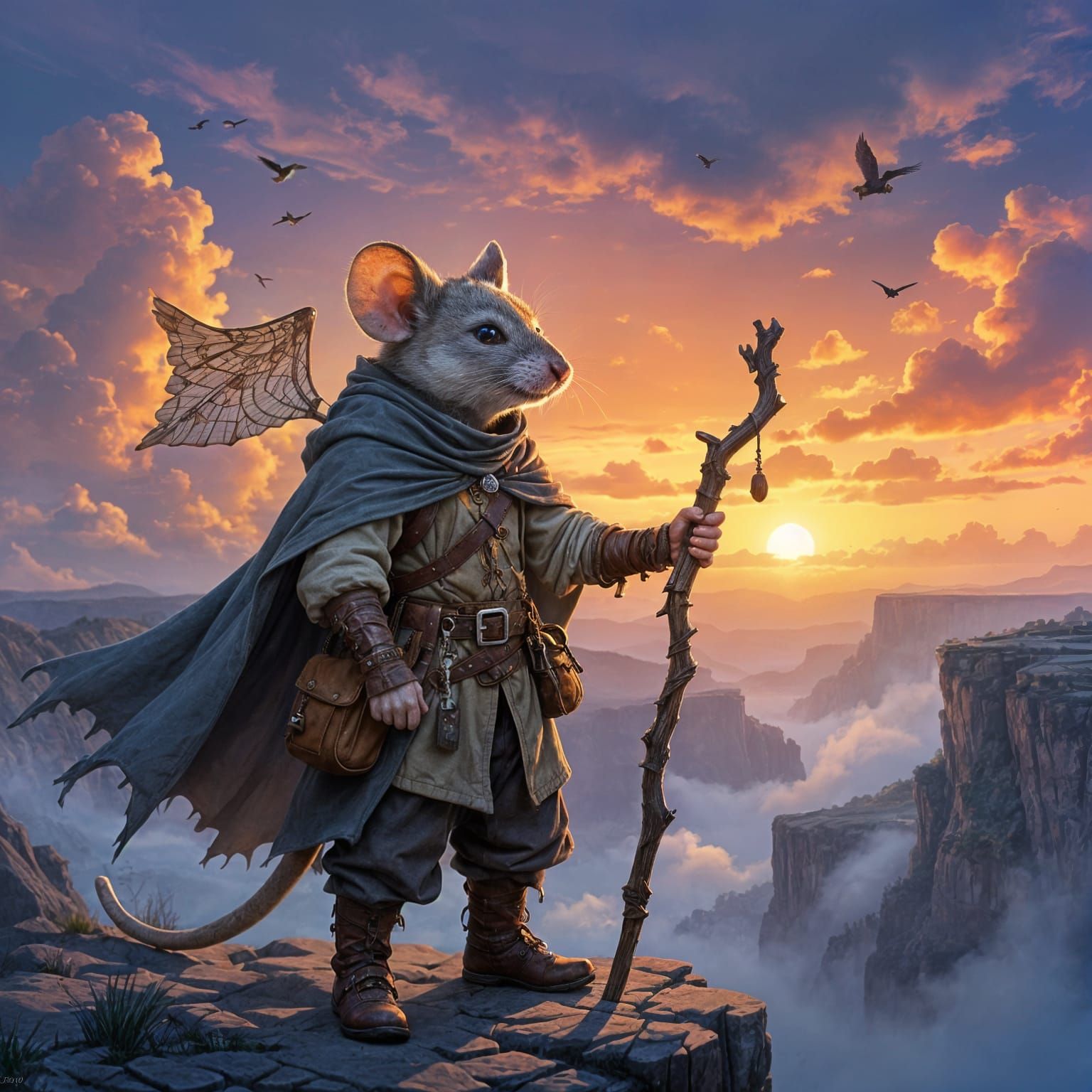 Mouse Adventurer at Canyon Edge: Ethereal Fantasy Art