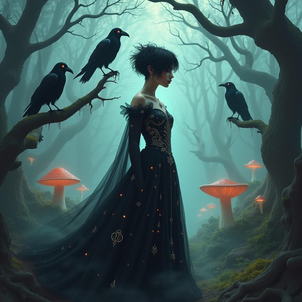 Mysterious Witch in Gothic Forest Concept Art