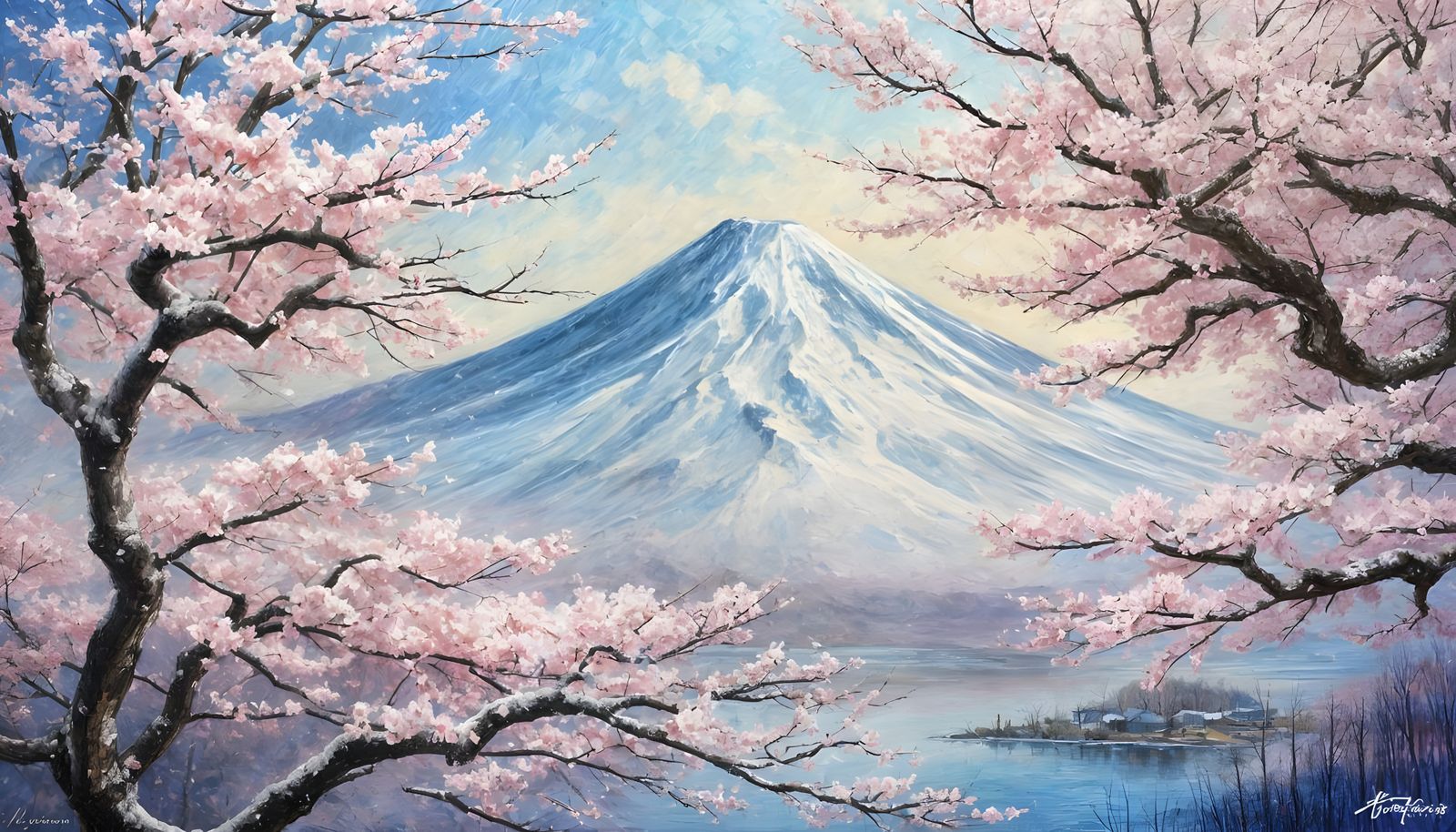 Surreal Winter Landscape at Mount Fuji in Expressionist Oil ...