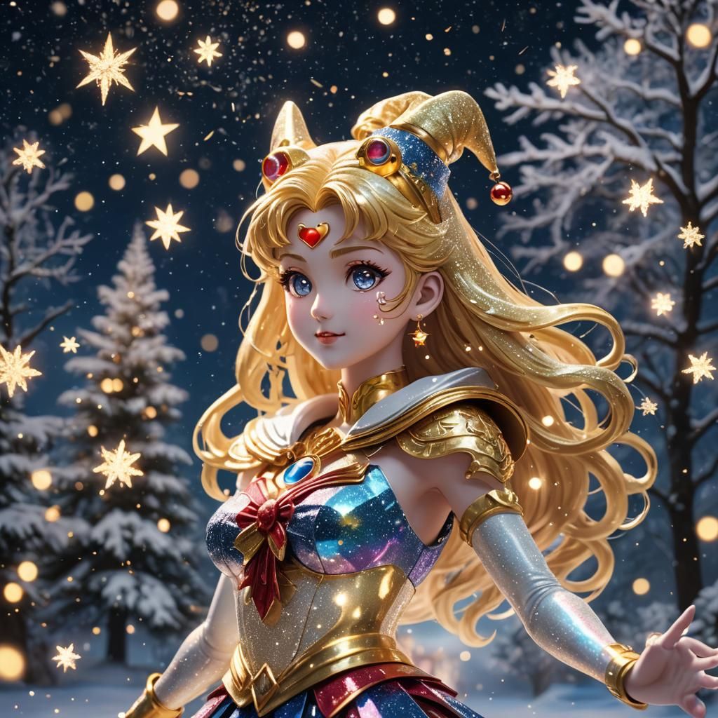 Christmas Sailor Moon in Holographic Cosmic Style