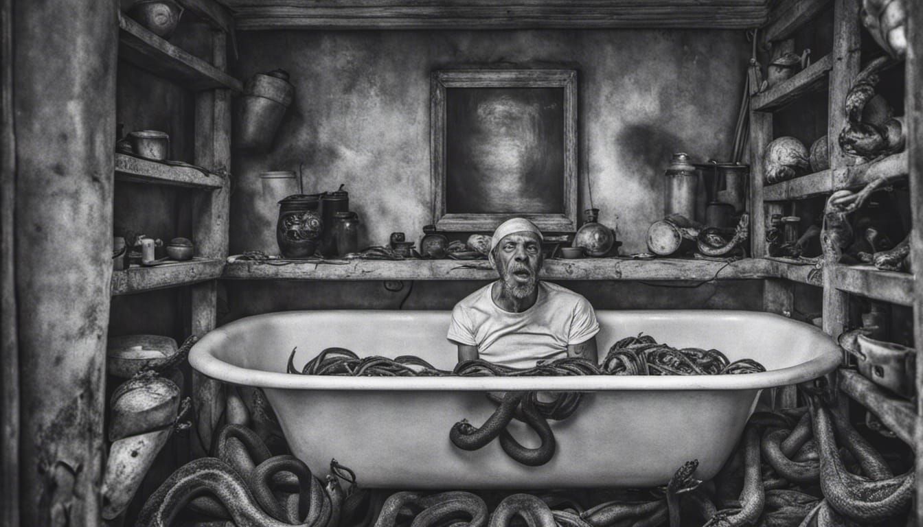 Man takes a Bath with the Snakes