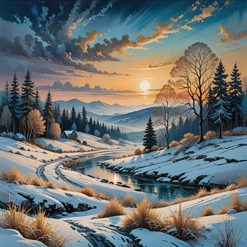 Dreamlike Winter Masterpiece with Expressive Brushstrokes