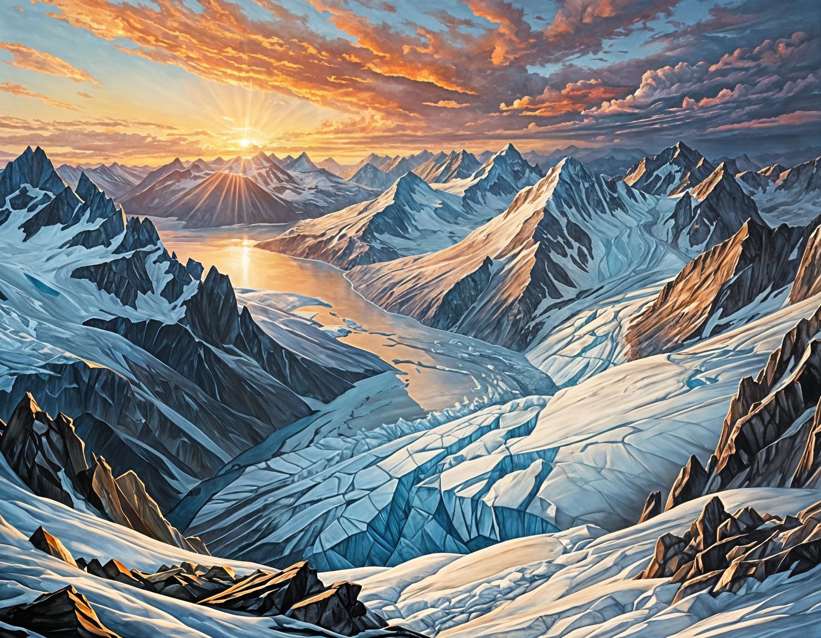 Majestic Glacier View Oil Painting at Sunrise