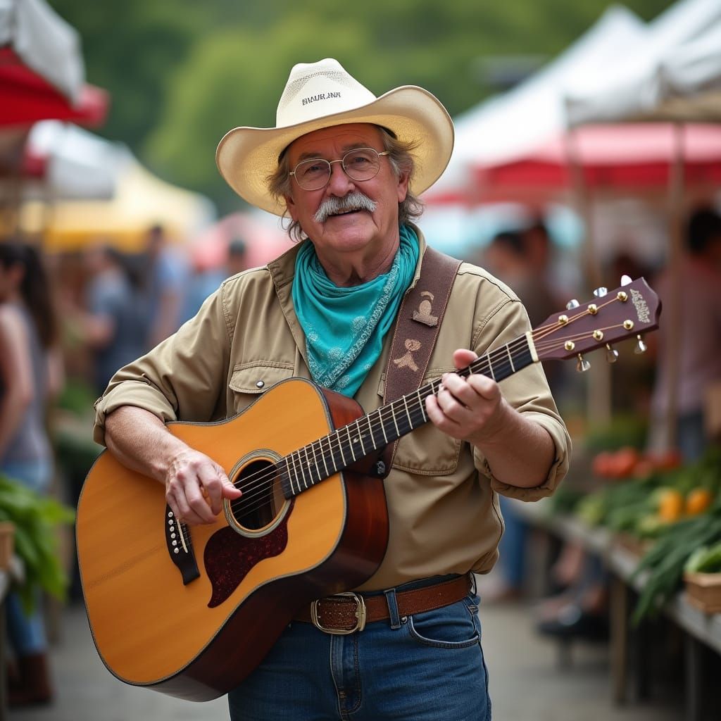 Musician Entertains at Bustling Farmer's Market