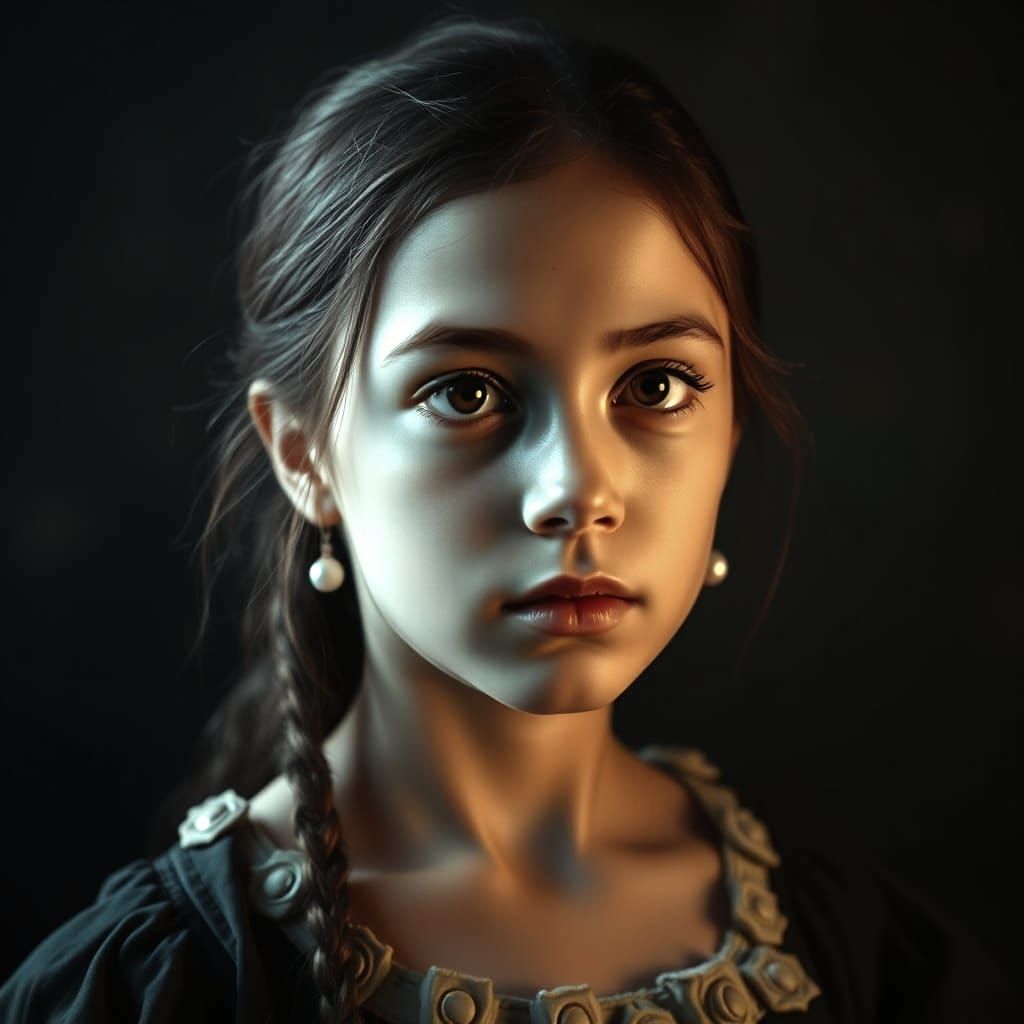 Mysterious Young Girl with Radiant Pearl Earring in 8K Hyper...
