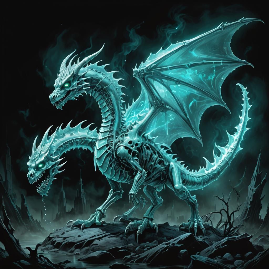 Ghostly Dragon in Undead World: Dark Fantasy Art