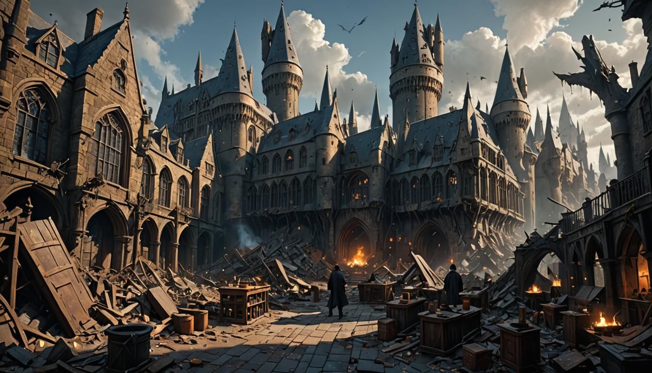 Dystopian Hogwarts Ruins: Dark Fantasy Concept Art