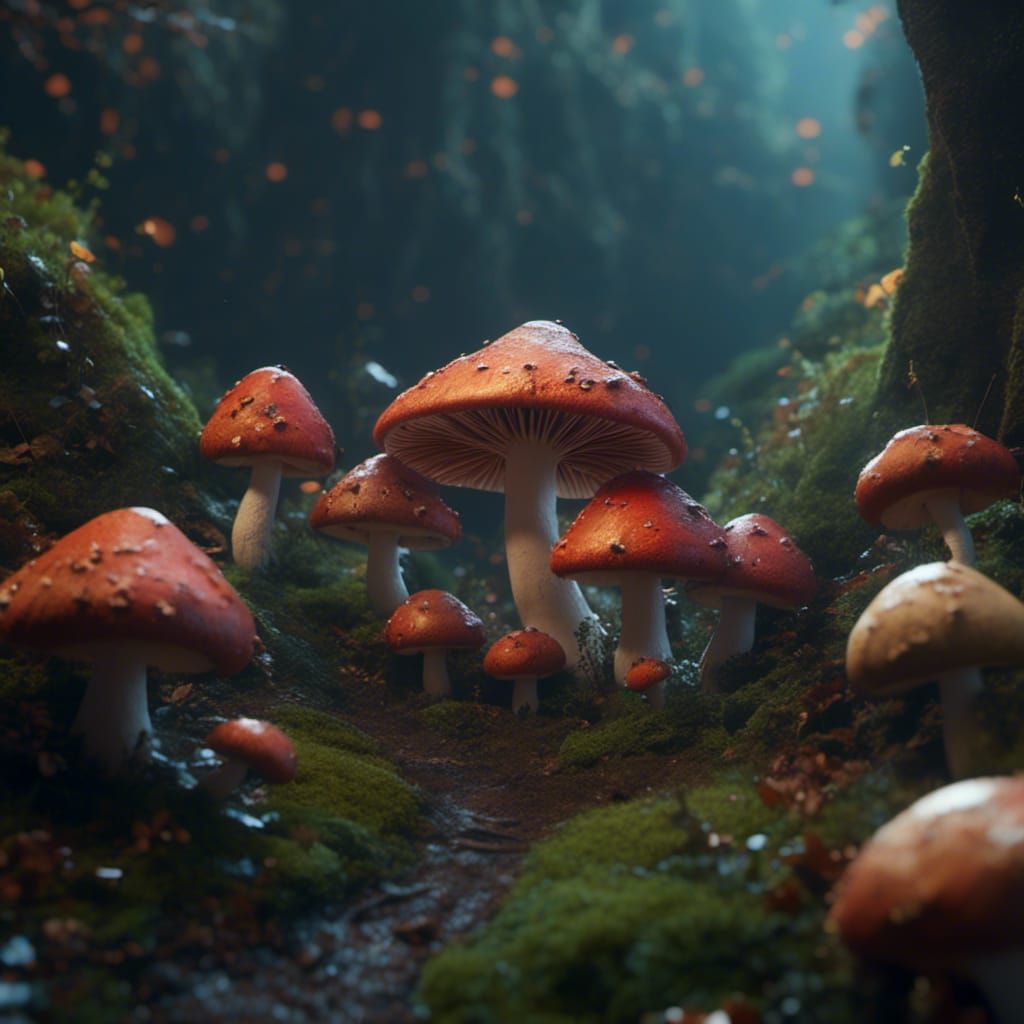 Fantastical Mushrooms Eating Mushrooms: Detailed Matte Paint...