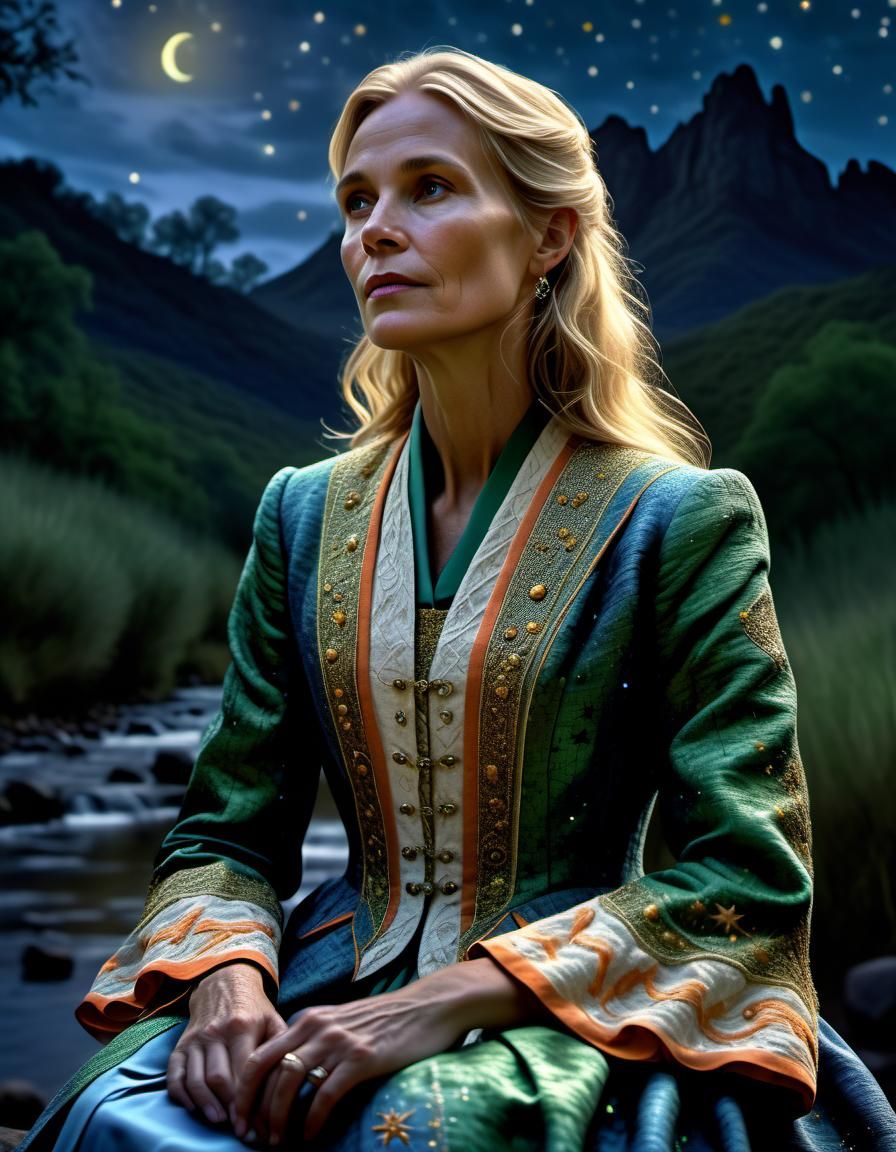 Renaissance Woman Gazing at Stars: Chiaroscuro Portrait