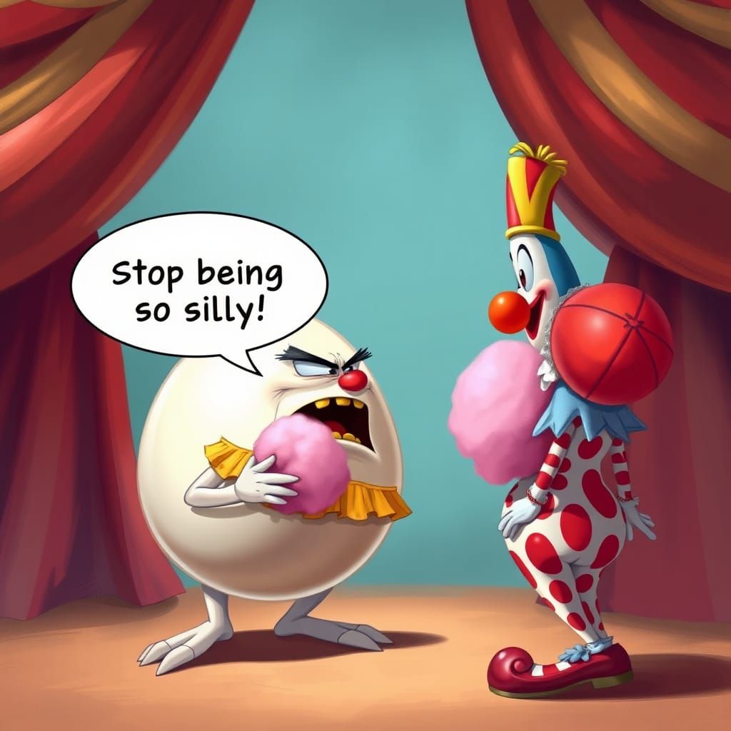 Vibrant Circus Egg Scolds Silly Clown
