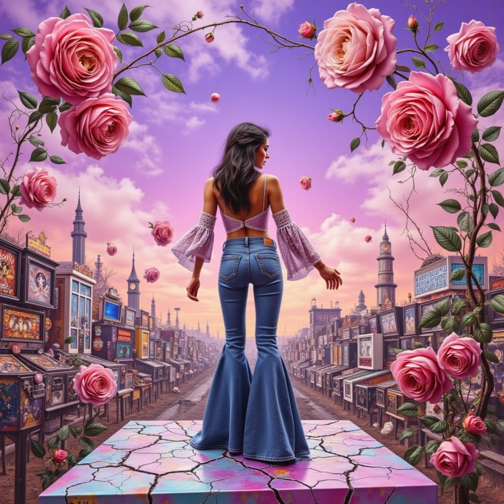 Psychedelic Rose Dreamscape in Surrealist Style