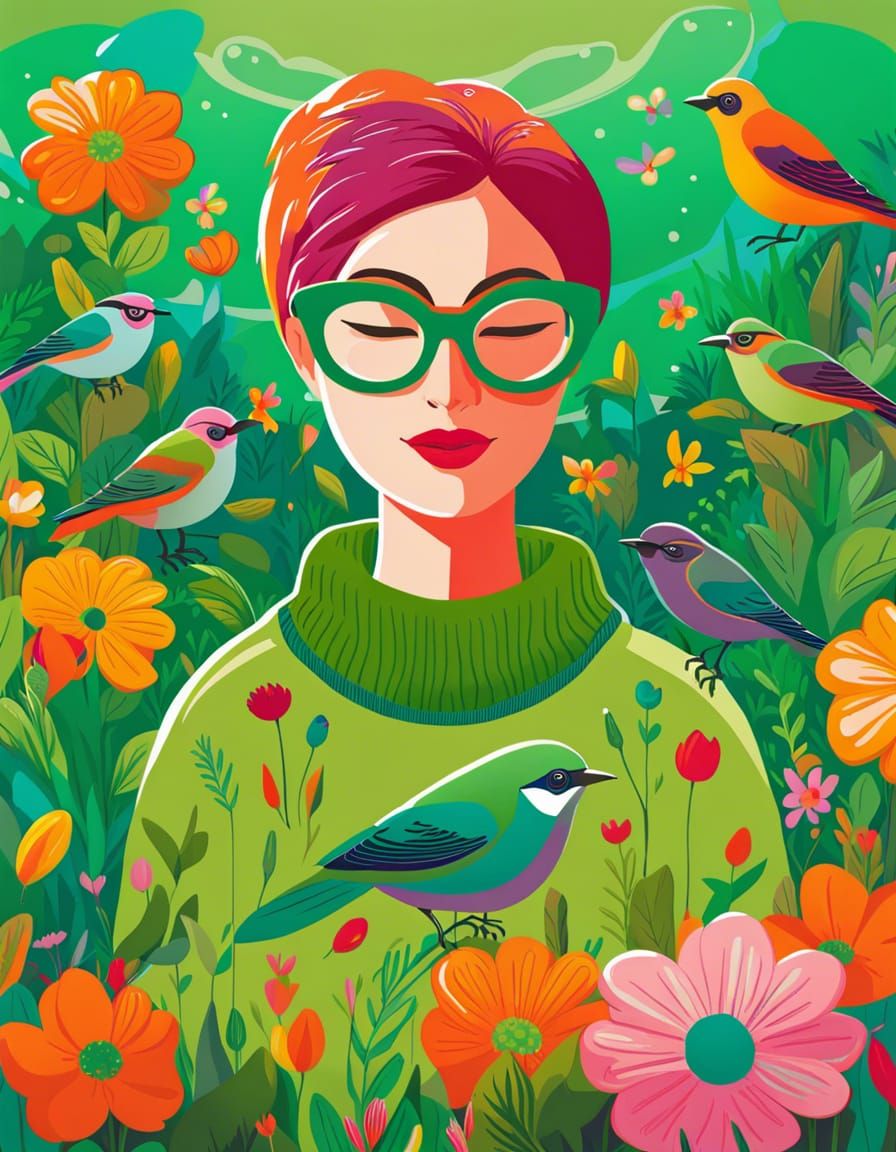 Stylized Illustration of Person with Green Glasses